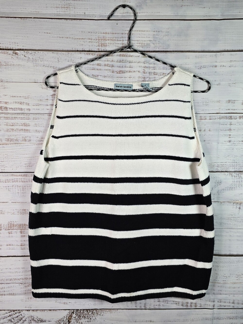 Marsh Landing Black & White Striped Knit Sweater Tank Top Size Large
